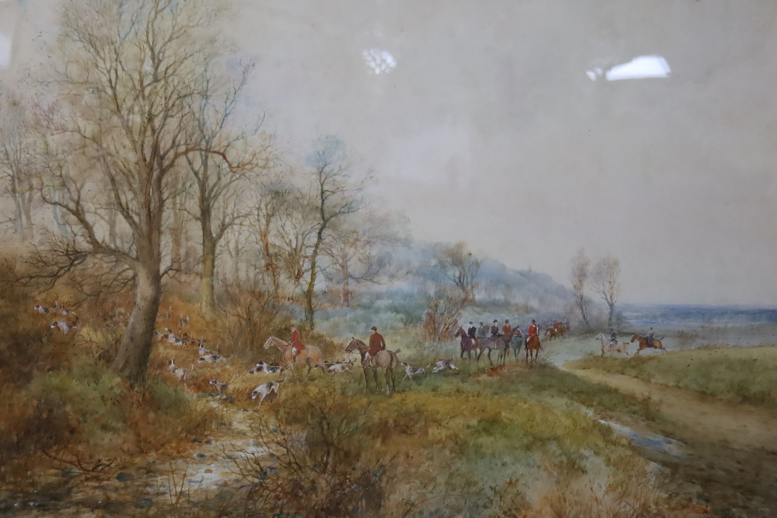 Arthur Willett (1857-1918), watercolour, Hunting scene, 'Patcham Wood', Sussex, signed, 54 x 73cm